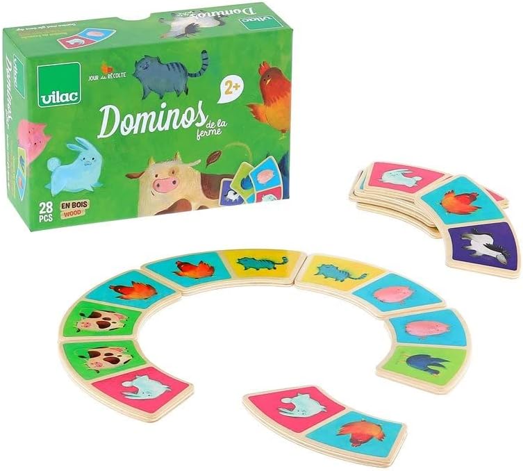 Vilac Wooden Reversible Dominoes Board Game for Kids Traditional Learning Game, Encourages Animal Recognition - Image 4