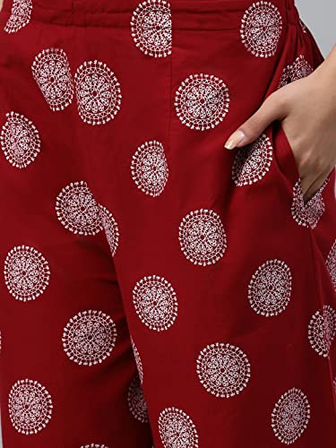 Image of Amayra Women's Rayon Printed Maroon Anarkali Kurta with Palazzos and Dupatta Set