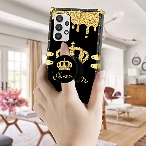 Bitobe Designed For Galaxy A32 5G Case Queen Crown Luxury Square Phone Case Retro Elegant Soft Tpu Design Bumper Cover For Women Girls With Kickstand Stand Holder For Samsung A32 5G #TOP5
