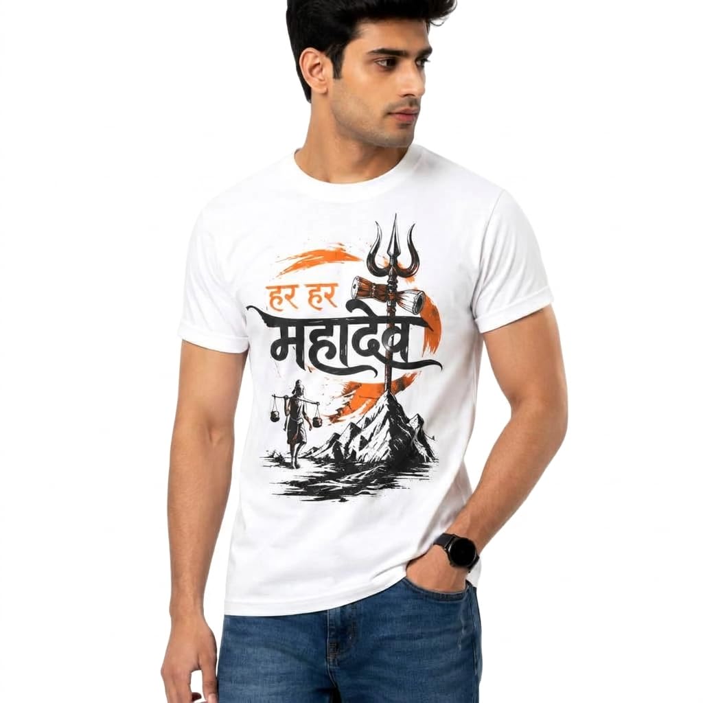 Har Har Mahadev Text Printed Lord Shiva T-Shirt | Graphic Round Neck T-Shirt | Half Sleeves - Regular Fit-picture-40