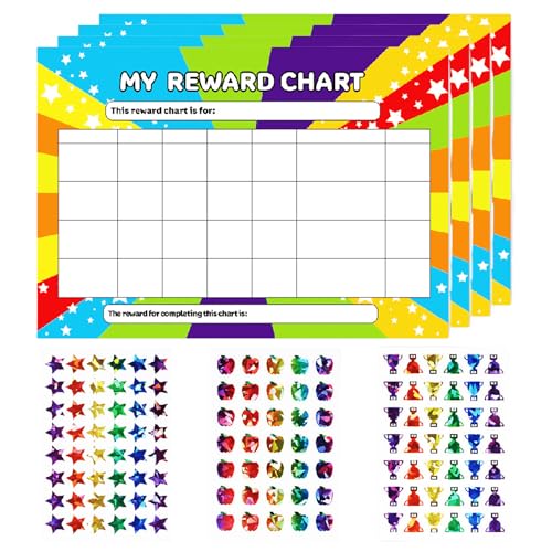 4 PCS A4 Childrens Star Reward Chart and 3 Style Sticker Chart With 125 Star Stickers 21cm x 29.7cm Behaviour Charts for Children Encourage Good Behaviour