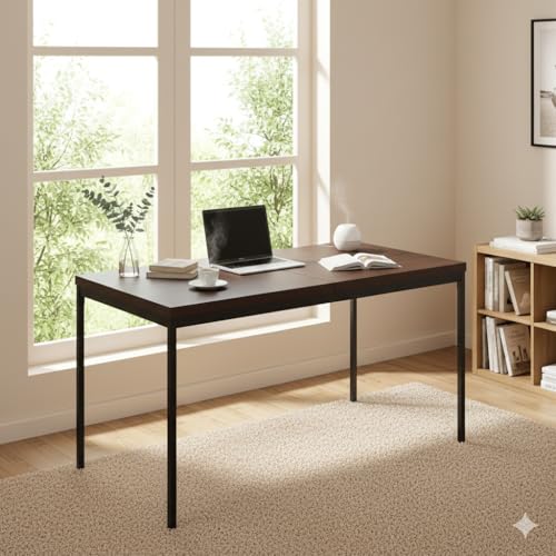 HOMYLIN Tavolo da ufficio da 150 cm, postazioni di lavoro effetto tavolo in legno, scrivania rettangolare per sala conferenze, ufficio, appartamento, marrone