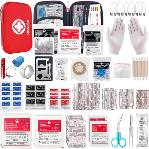 HONYAO Trousse de Premier Secours, Trousse Pharmacie, 200 Pièces Boîte de d'urgence de Survie Extérieur pour Voiture Maison Lieu de Travail Voyage Camping...