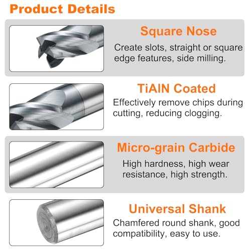 Image of HARFINGTON Carbide Square Nose End Mill Bit 5 /8 inch Cut Dia 4 Flutes TiAlN Coated Milling Cutter for Hardened Steel Metal (5 /8 inch Shank 3 /4 inch Cut Length 3 inch Long 30 Degree Helix HRC53-55)