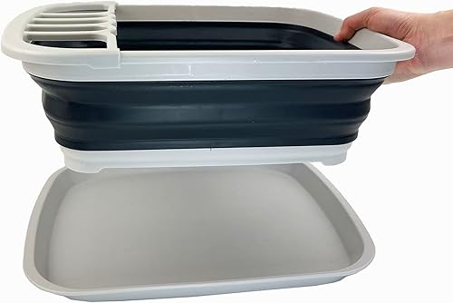 Miniatura 5 de SAMMART Escurridor de platos plegable de 8L (2.11 galones) con escurridor, juego de escurridor plegable, organizador de vajilla portátil, bandeja de