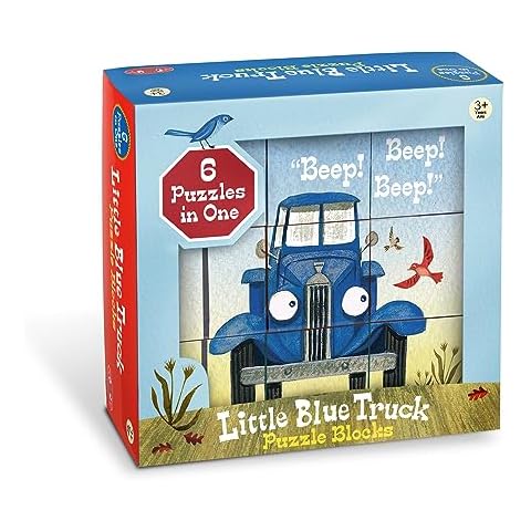 YOTTOY Contemporary Collection/Little Blue Truck Stacking Puzzle Blocks, 6 Puzzles in 1 (9pcs), Early Childhood Learning Interactive Toys - 9” x 9” x 2.75” Cover
