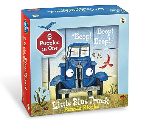 Image of YOTTOY Contemporary Collection/Little Blue Truck Stacking Puzzle Blocks, 6 Puzzles in 1 (9pcs), Early Childhood Learning Interactive Toys - 9” x 9” x 2.75”