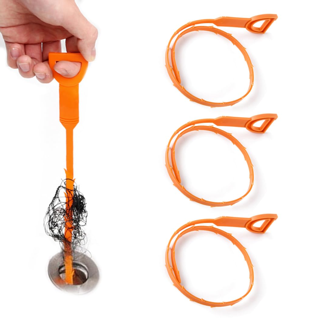 3 Pack 25 Inch Drain Snake,Hair Clog Remover Sink Unblocker Snake,Reusable Shower Drain Unblocker Tool,Drain Snake for Shower,Kitchen,Sink