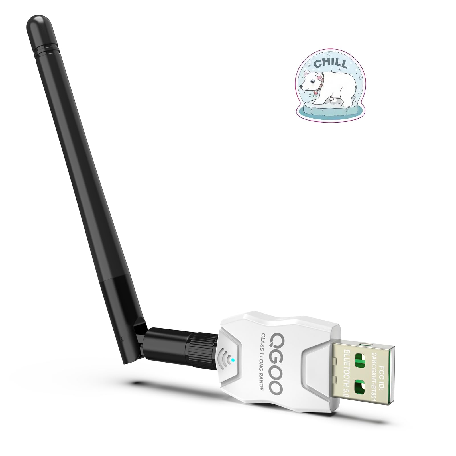 Class 1 Long Range Bluetooth Adapter for PC, QGOO USB Bluetooth Adapter for PC 5.3+EDR, Bluetooth Dongle Bluetooth Receiver Support Windows10/8.1/8/7?white-152?