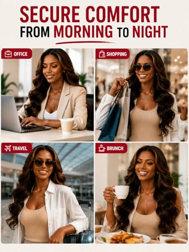 Image of Beauty Forever Bye Bye Slip Glueless Human Hair Wig for Black Women-Body Wave HD Lace Wig with Golden Brown Highlights,Pre Cut & Pre Plucked,Invisi Drawstring Secure Fit,7x5 Lace,150% Density 16inch