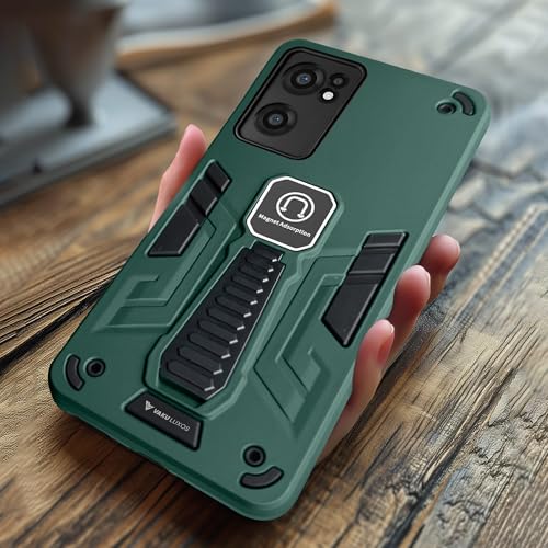 Image of Vaku Luxos Valor Military Grade Back Cover Case for OnePlus Nord CE 2 5G with Built-in Kickstand Magnetic Shockproof Protective Cell Phone TPU Case- Green