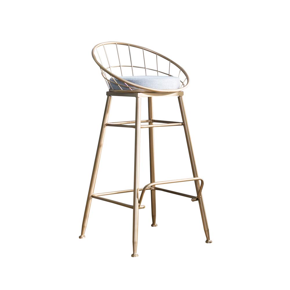 New Handmade Welding Creative Backrest (sitting Height 75cm, 30 Inches) Gold Bar Stool (2019), Iron Structure, Flannel Cushion for Restaurant, Bar, Cafe, Front Desk
