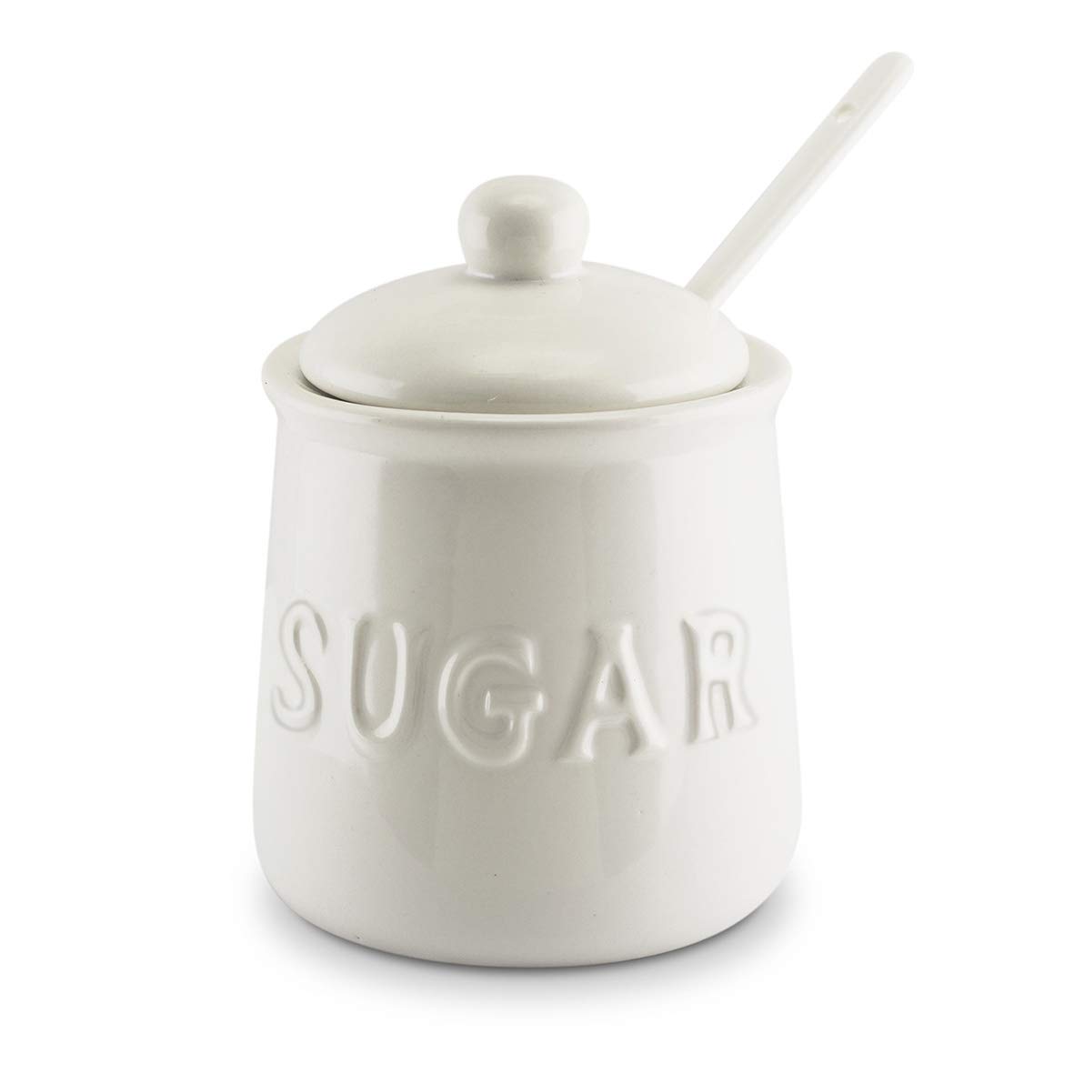KOVOT Ceramic Sugar Jar & Spoon Set, 16 oz, White