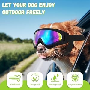Dog Goggles for Medium Large Breed, UV Protection Dog Sunglasses with Sponge Pad and Adjustable Strap, Windproof Dustproof Anti-Fog Dog Eye Protection Glasses for Dogs Doggy – Black+Blue
