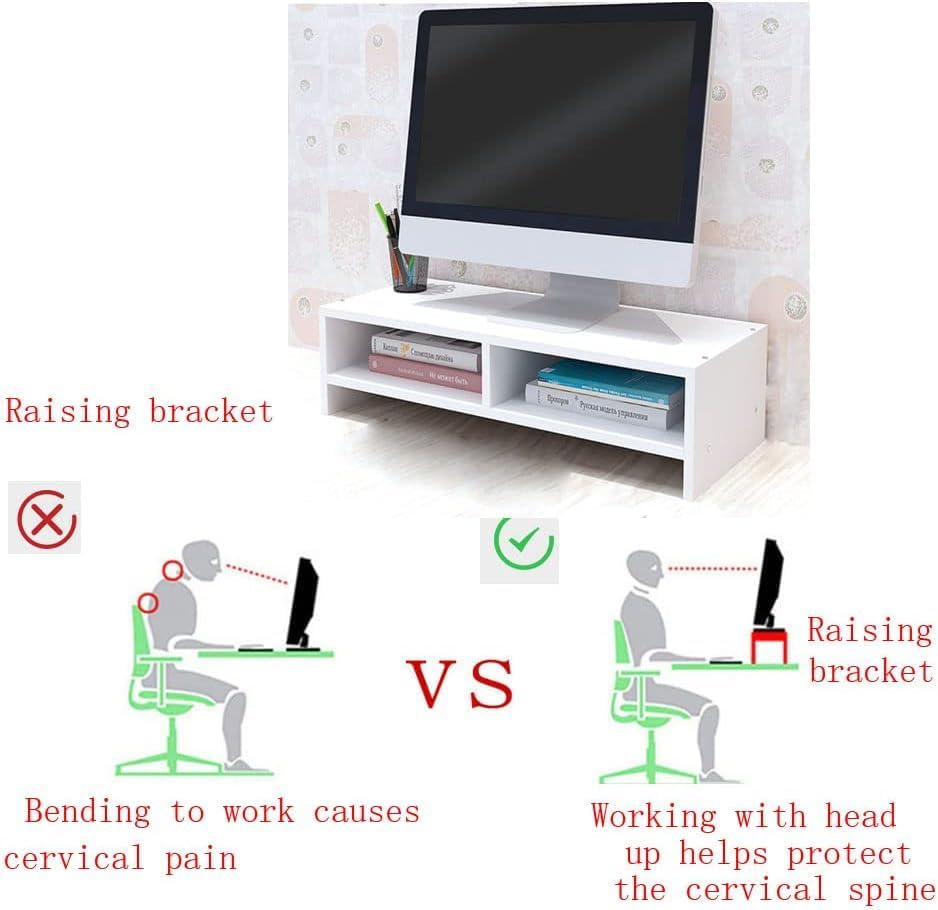 Image of VBM Monitor Riser Stand Bamboo Computer Laptop, Printer, PC with Storage Slot Adjustable Desktop Stand For Home , Office (Monitor Stand (white) 3 Box Simple)