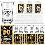 LIUBUJINGYING 50 Sets Happy 50th Anniversary Shot Glasses Wedding Anniversary Acrylic Shot Glasses Bulk with Cheers to 50 Years Card Organza Bag 50th Wedding Party Favor Souvenir Return Gift for Guest