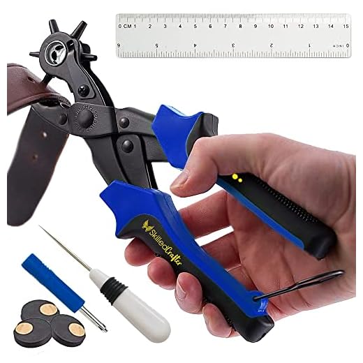 Leather Hole Punch by Skilled Crafter Easily Punches Perfect Round Holes. FREE Ruler & Awl Tool. Best Professional Puncher for Belt, Saddle, Watch Strap, Shoe, Bag, Fabric, Eyelet + 2 Year Warranty
