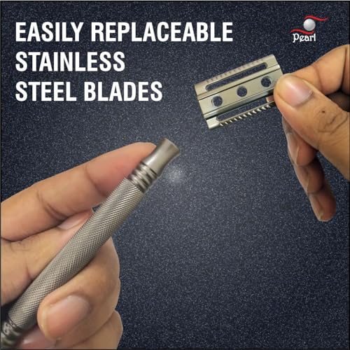 Image of Pearl Shaving Double Edge Safety Razor (Graphite Black) - Best Shaving Razors for Men | Classic & Traditional shaving Kit for Men | Premium blade razors | Valentine Gift Option