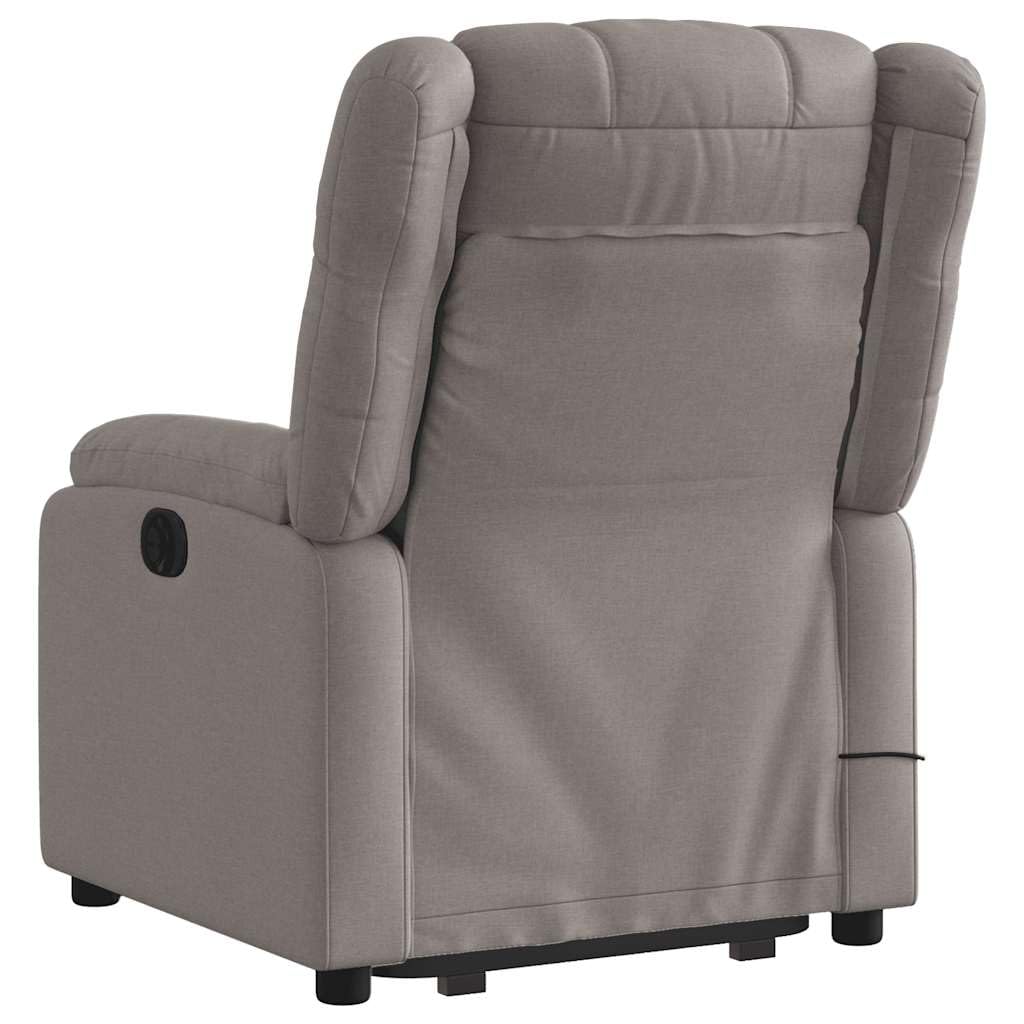 Sillón elevador eléctrico reclinable de tela gris con 6 puntos de vibración y función de elevación, cómodo con marco estable y control automático