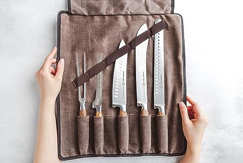 Zebra-Wood-6-Piece-BBQ-Knife-Set-Fully-Forged-Stainless-Steel-Grilling-Utensils-Including-Brisket-Knife-Butcher-Knife-Chefs-Knife-Boning-Knife-Carving-Fork-Knife-Carrying-Roll