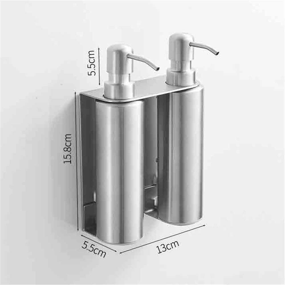 Distributore di sapone Distributore di sapone da parete in acciaio inossidabile, distributore lozione bagno, installazione senza fori, rotondo(Silver)