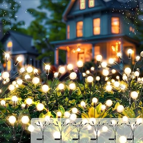 TIALLY 6 Pack Solar Garden Lights Firefly - Solar Fairfly Lights Outdoor Waterproof, Swaying Solar Garden Lights, Solar Fairy Lights, Fairy Lights Solar Powered for Outside - Warm White LED Light Cover