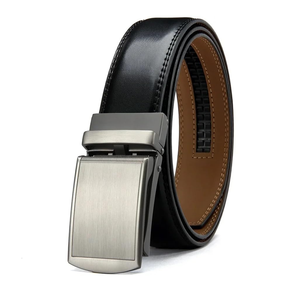 ERQIAO Mens Belt Genuine Leather Luxury Belt Metal Automatic Alloy Buckle Fashion Ratchet Belts For Men Cowhide Belt(105CM,G)