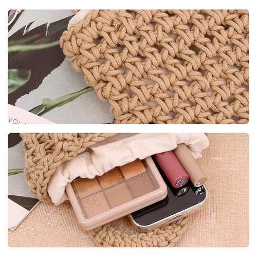 Image of Naimo Straw Beach Bag Woven Rattan Shoulder Bag Fishing Net Handbag Cotton Rope Tote Summer Crochet Hobo Bag