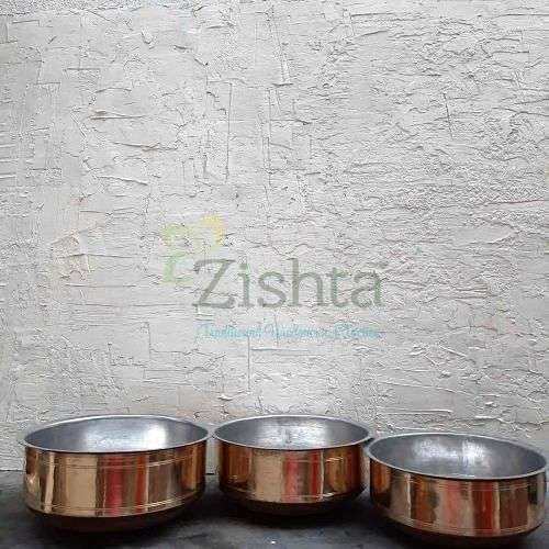 Zishta Handmade Traditional Brass Cooking Pot Sarva Kadhai (Large) | Handi / Pot for Cooking | 4 Litres | Brass Handi for Cooking Rice / Biryani / Curry | Brass Utensils for Kitchen Cooking | Brass (Dia: 26.5cm, Cap: 4-4.2L, H: 11.5cm, 1.0 Kg) 3