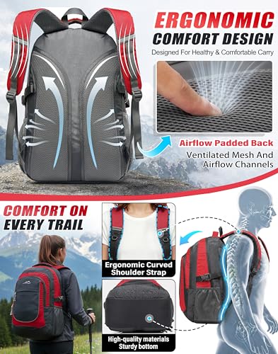 Image of ProEtrade Extra Large Backpack Bookbag for College Travel Laptop Business Hiking Backpack Fit Laptop Up to 17 Inch Sturdy Multi Compartment Gifts for Men Women Night Light Reflective (Light Red)