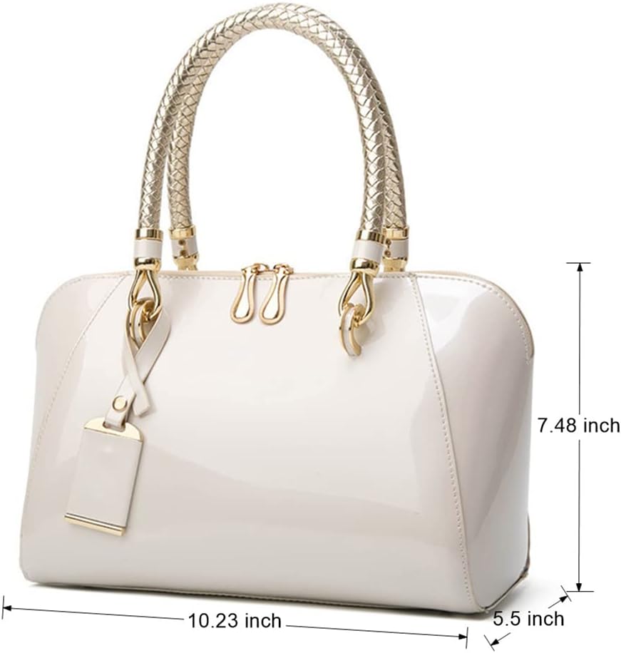 Mn&Sue Elegant Designer Crossbody Shoulder Bags Tote Women Shiny Patent Leather Top Handle Handbag Lady Purse