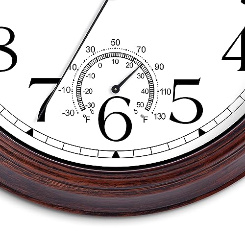 Image of KECYET 8.5 Inch Outdoor Wall Clock with Thermometers, Vintage Silent Wall Clocks Battery Operated, Retro Non-Ticking Clock Decorative for Living Room, Patio, Kitchen, Office, Bathroom, Bedroom(Bronze)