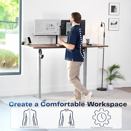 Image of VIVO Rustic Vintage Brown 71 x 36 in Standing Desk, DESK-KIT-1G7N-36 | Electric, Holds 220 lbs, Sit Stand, Height Adjustable, Extra Deep Table Top, Memory Presets, 1B Series, Gray Frame