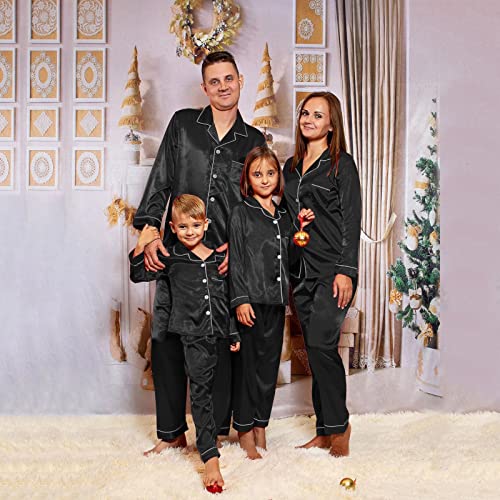 Christmas Pajamas Family Silk Satin Button Down Sleepwear Xmas Pjs Matching Sets Holiday Comfy Loungewear Men Women2