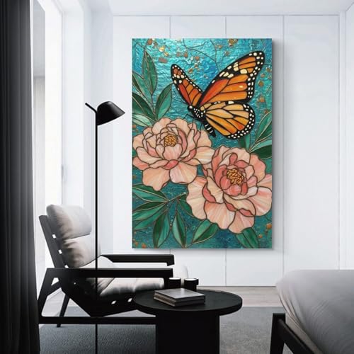 Toile papillon effet vitrail sinyumoney œuvre d'art murale haut de gamme
