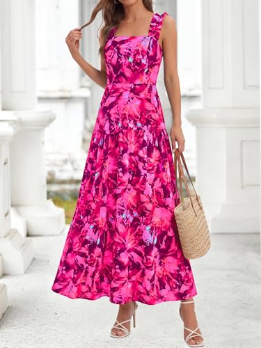 Image of BTFBM Dresses for Women Summer 2026 Formal Sleeveless Smocked Floral Long Wedding Guest Dress Party Spring