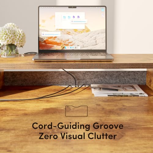 Image of FEZIBO 48 x 24 Inch Electric Standing Desk with 2 Drawers, Rustic Brown