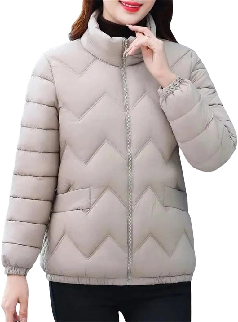 Women's Down Cotton Coat Long Sleeve Stand Collar Padded Jacket Short Winter Parkas