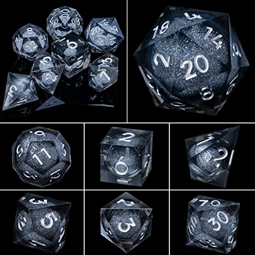 Aruohha Quicksand Sharp Edged Dice Set, 7Pcs Translucent Polyhedral Dice Set Dnd Resin Dice For Dungeons And Dragons, Handmade Rpg Role Playing Game Dice Set D20 D12 D10 D8 D6 D4 #TOP2