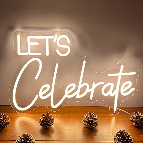 Image of Neon Sign The Celebrate for Wall Decor Custom Light Up Sign Indoor Bedroom Home Decor LED Neon Light Sign Large Backdrop Flex Birthday Wedding Christmas Living Room Business Gift,Warm White 31.5 IN