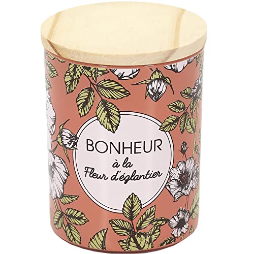 Ho Sho Home 41-1H-018 Bougie parfumée Bijou Bonheur Pot avec Couvercle Orange Beige doré Senteur Fleur d'églantier D8 x H10,6 cm Cover