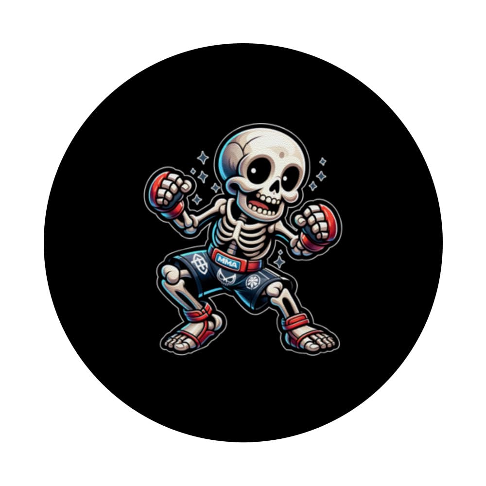 Kickboxing Skeleton Kickboxer muay thai mma fighter PopSockets Swappable PopGrip, Black - Image 3