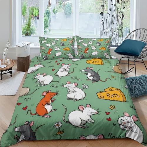 Estampado 3D DIB. Anim. de Ratas Funda para edredón Ropa de Cama con Funda de Almohada Ligero Divertidas y Originales Ilustraciones Cubierta de edredón para Estudiantes Adultos Single（135x200cm）