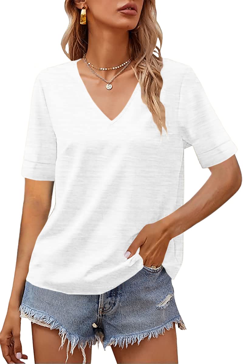 GrlasenWomen's Fashion Short Sleeve V-Neck T-Shirt Solid Loose Basic top