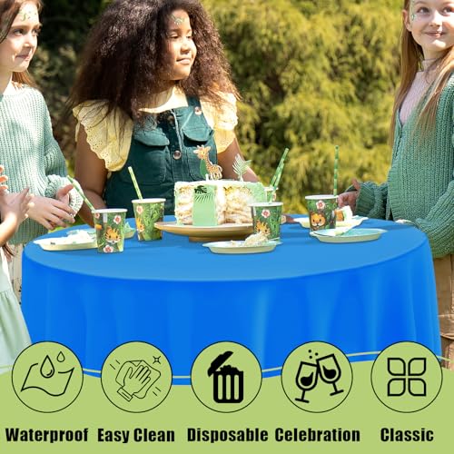 Image of Smiry Disposable Table Cloth - 6 Pack, 84 Inch Round Waterproof Tablecloths for Parties, Decorative Plastic Table Cover, Leakproof & Sturdy, Blue