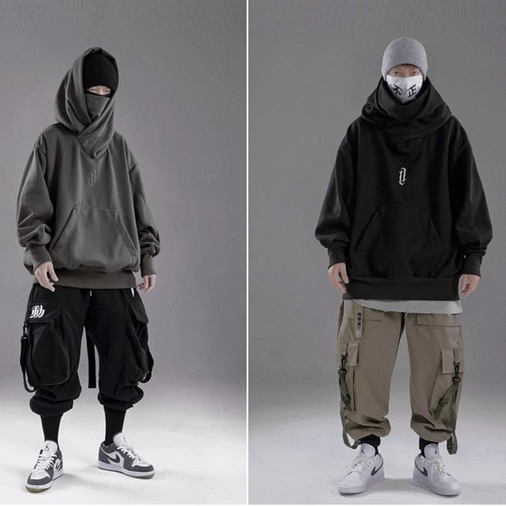 Ninja Double Neckline Cotton Pullover Techwear Harajuku Men Hoodie Hip Hop Streetwear Hoodies Sweatshirts