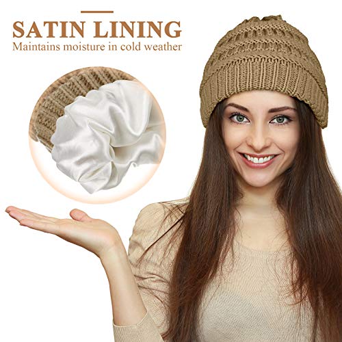 Image of Geyoga Winter Beanies Satin Lined Warm Thick Knitted Hats Slouchy Caps for Women
