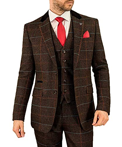 Men's Suit Classic Regular Fit 3 Piece Plaid Wool Tweed Jacket Bussiness Blazer Vest Pants Tuxedos Wedding4