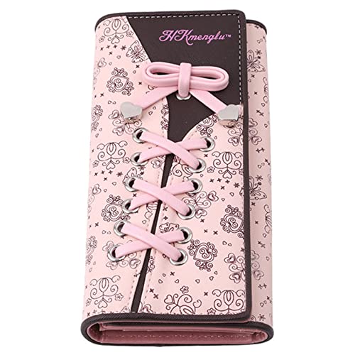 Women's Pu Leather Long Wallet with Bow Women's Handbag with Zipper Coin Pocket Credit Card Holders Stylish Purse Gift for Girl