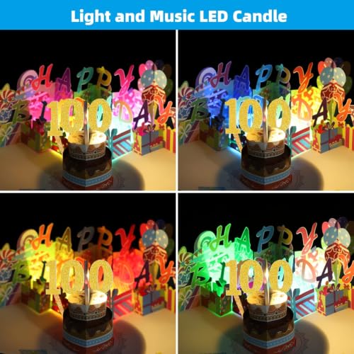 Image of 100th Pop-Up Musical Birthday Card, Blowable LED Candle for Women and Men